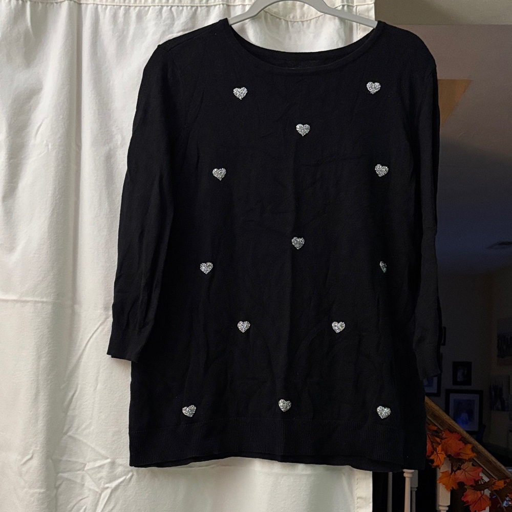 Elle Black Sweater with Silver Heart Accents